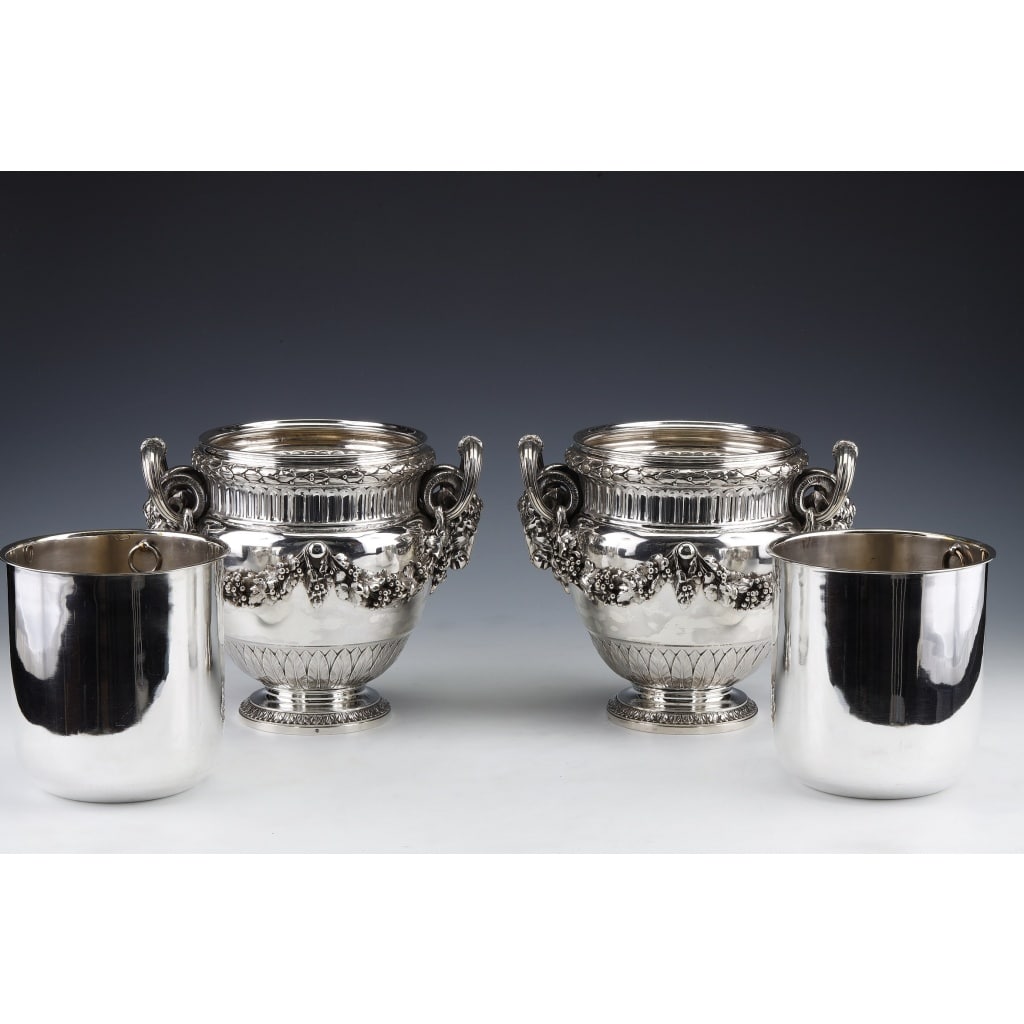 BOIN TABURET – Paire de Rafraichissoirs argent massif Louis XVI – XIXe | Biron 