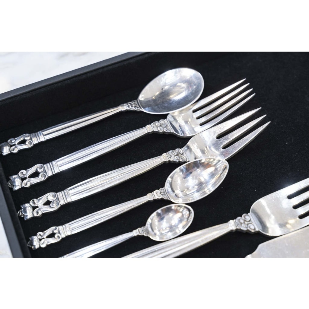 GEORG JENSEN , Ménagère « Acorn », Argent massif 925 | Biron 