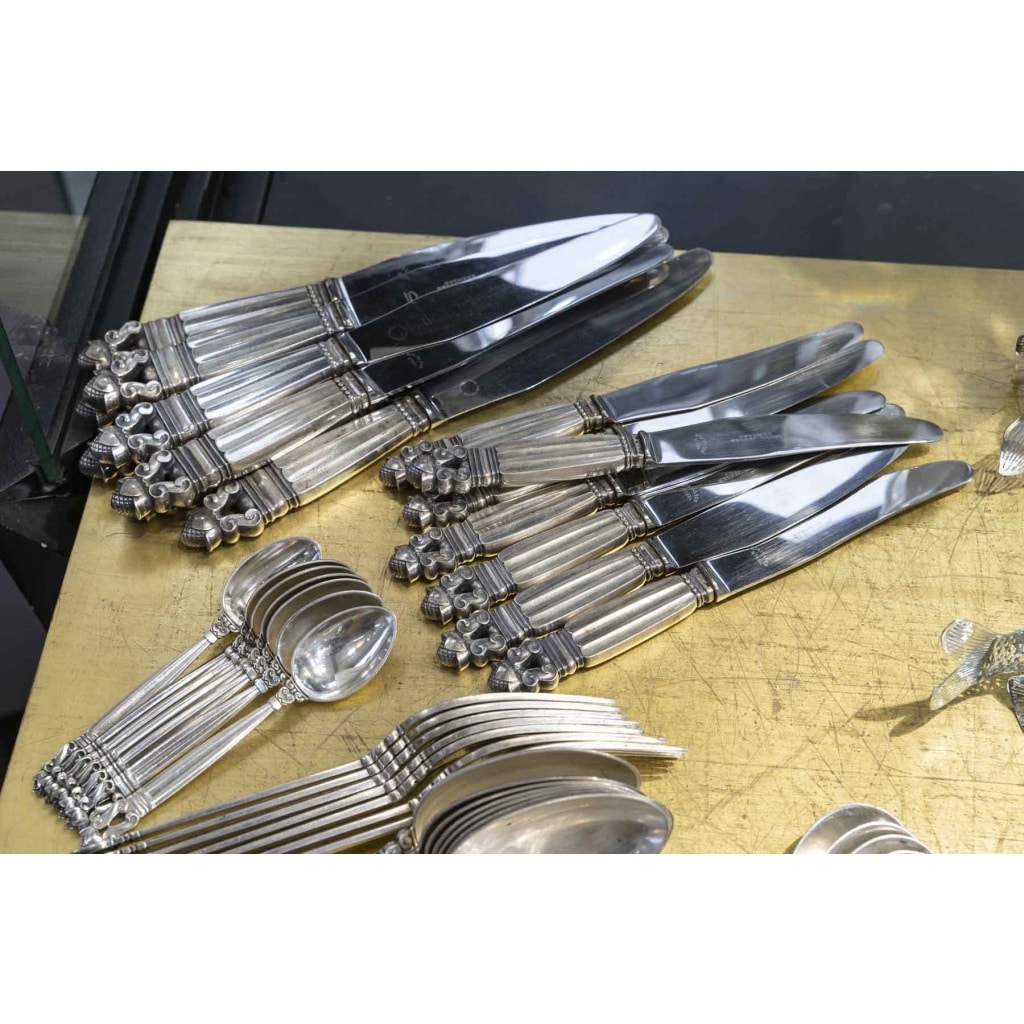 GEORG JENSEN , Ménagère « Acorn », Argent massif 925 | Biron 