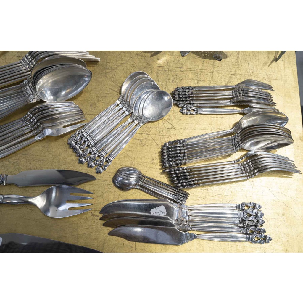 GEORG JENSEN , Ménagère « Acorn », Argent massif 925 | Biron 