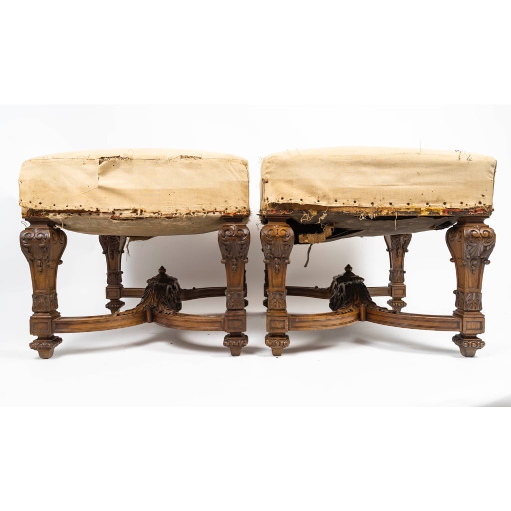 Paire de Tabourets de Style Louis XIV, circa 1880 | Biron 