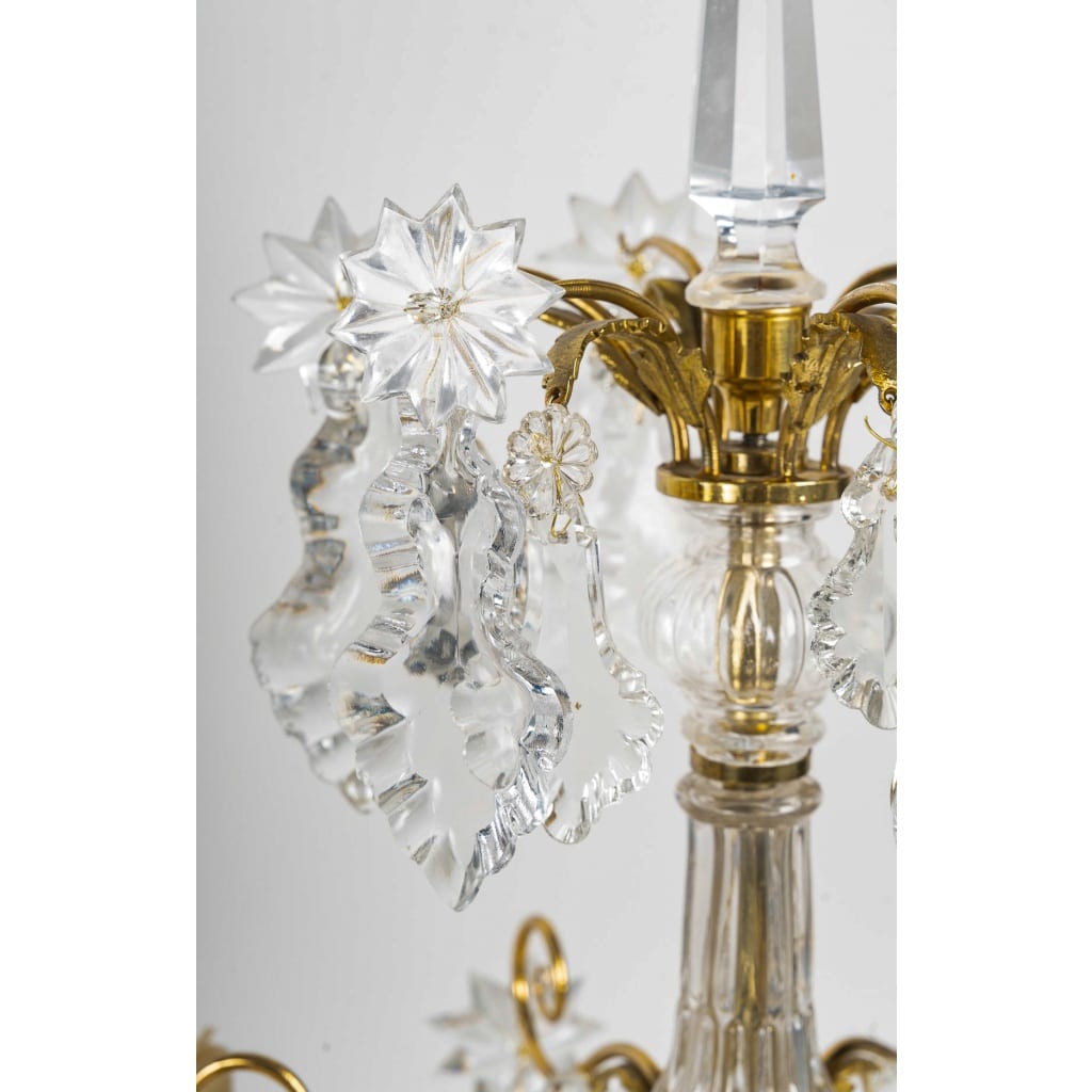 Paire de girandoles Baccarat de style Louis XVI en bronze doré et décor de cristal vers 1870 | Biron 
