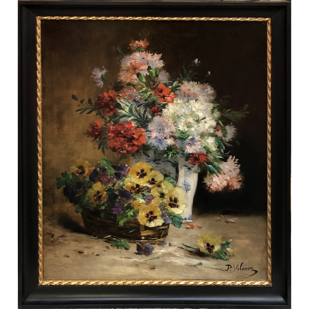 CAUCHOIX Eugène Bouquet d’oeillets Panier De Pensées Huile Toile Signée certificat d’authenticité | Biron 