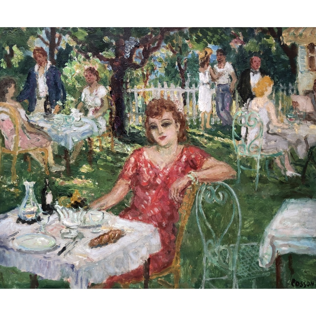 COSSON Marcel Peinture 20è Le déjeuner à la campagne Huile Panneau Signée Certificat d’Authenticité | Biron 