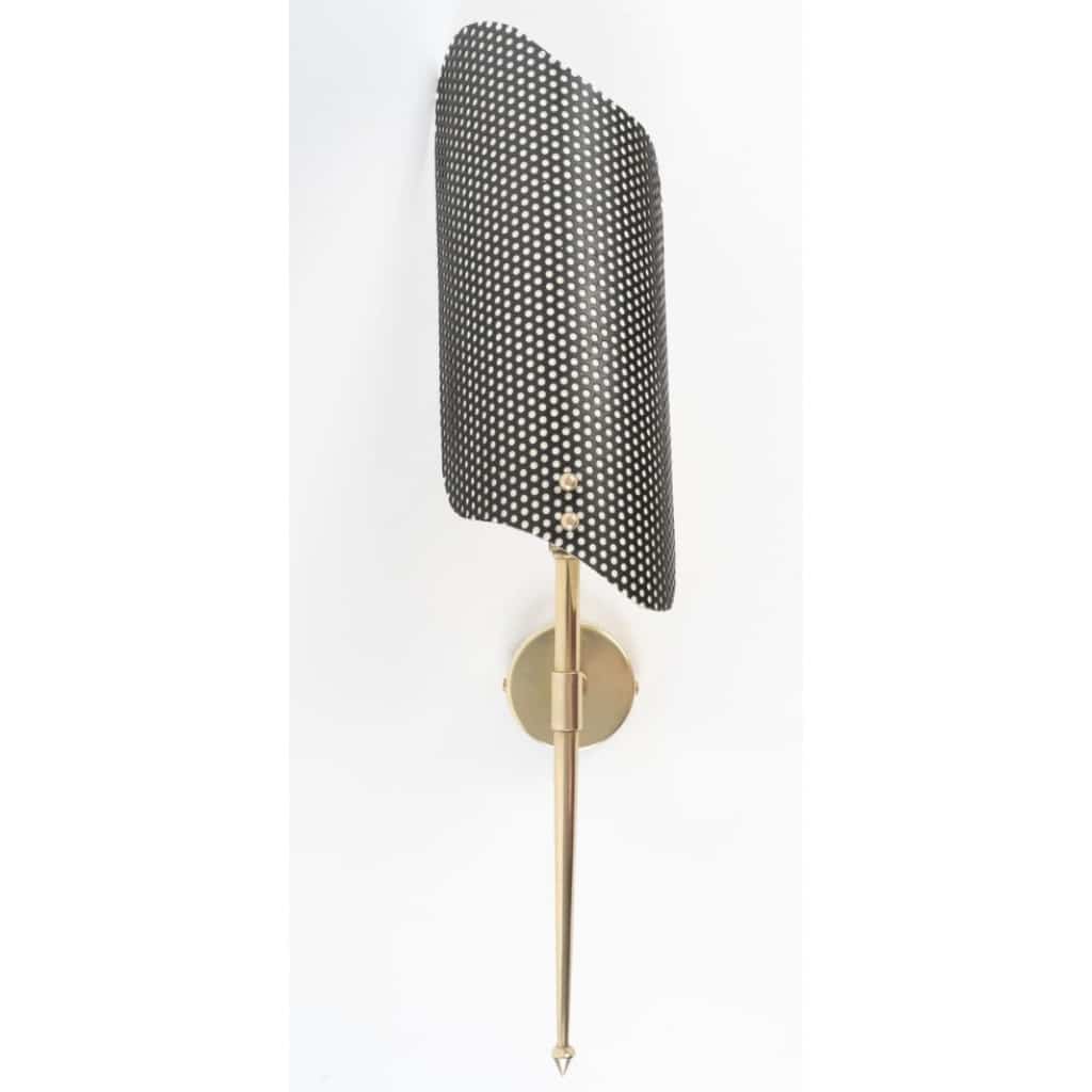 1950 Rare paire d’appliques en laiton et métal perforé par Mathieu Matégot | Biron 