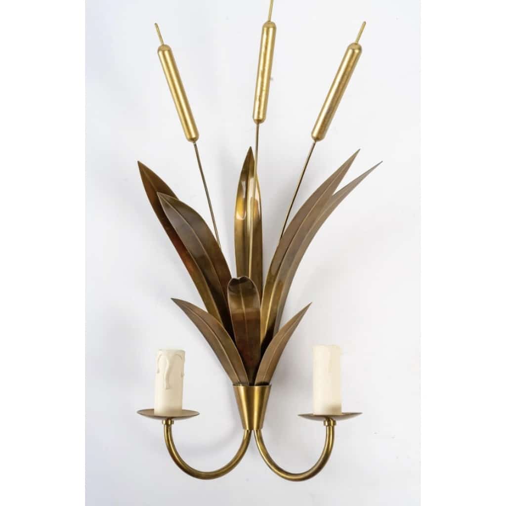 1960 Paire d’appliques en laiton « Bouquet de joncs » Maison FlorArt | Biron 
