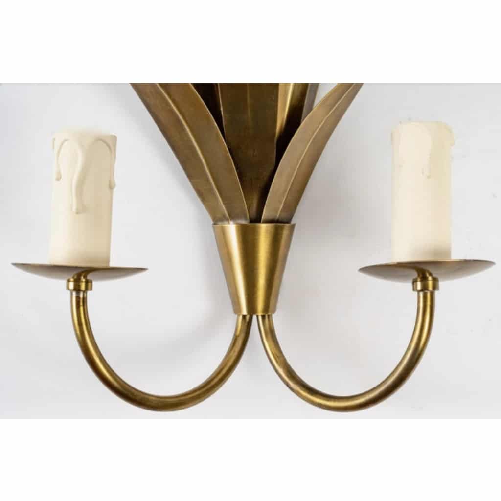 1960 Paire d’appliques en laiton « Bouquet de joncs » Maison FlorArt | Biron 