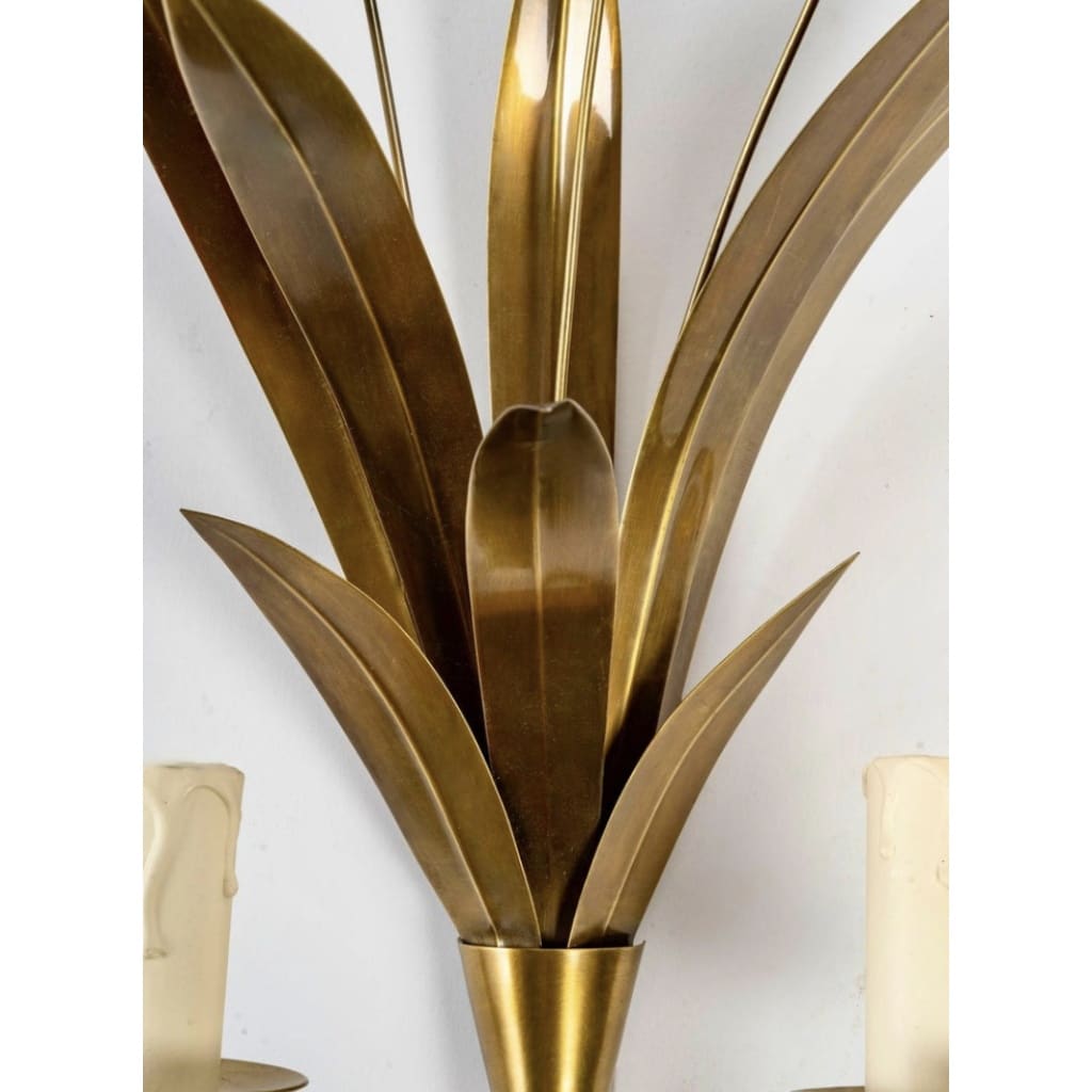 1960 Paire d’appliques en laiton « Bouquet de joncs » Maison FlorArt | Biron 