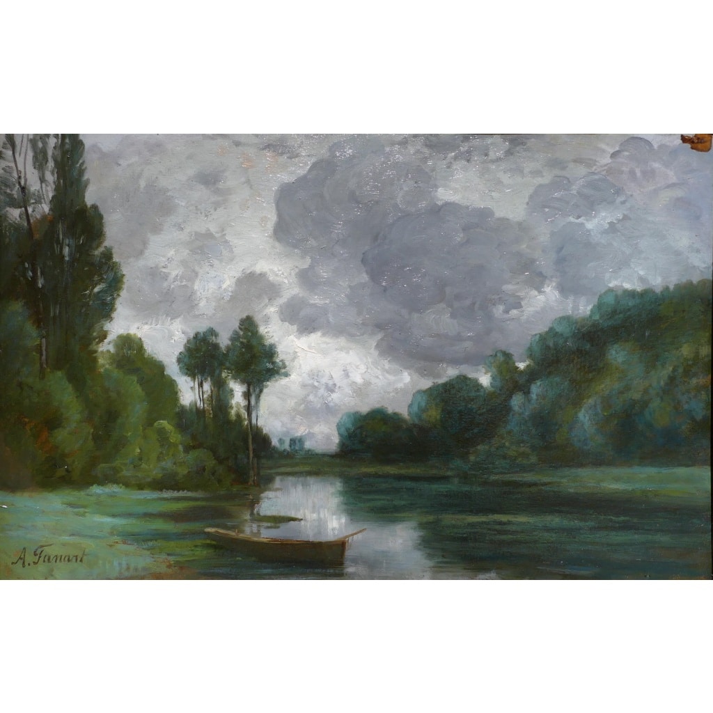FANART Antonin Peinture Française XIXè Siècle Bord De Rivière Huile Sur Carton Signée Certificat d’authenticité | Biron 
