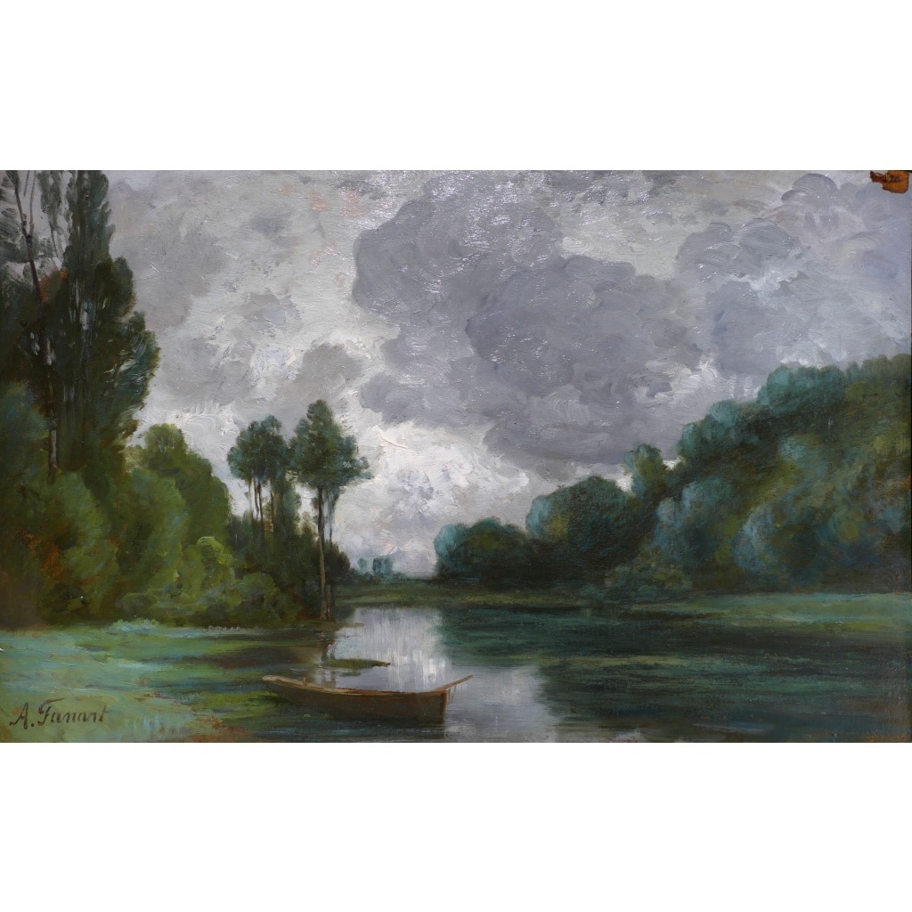 FANART Antonin Peinture Française XIXè Siècle Bord De Rivière Huile Sur Carton Signée Certificat d’authenticité | Biron 