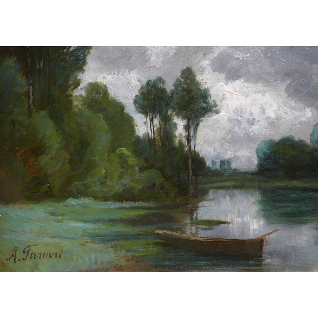 FANART Antonin Peinture Française XIXè Siècle Bord De Rivière Huile Sur Carton Signée Certificat d’authenticité | Biron 