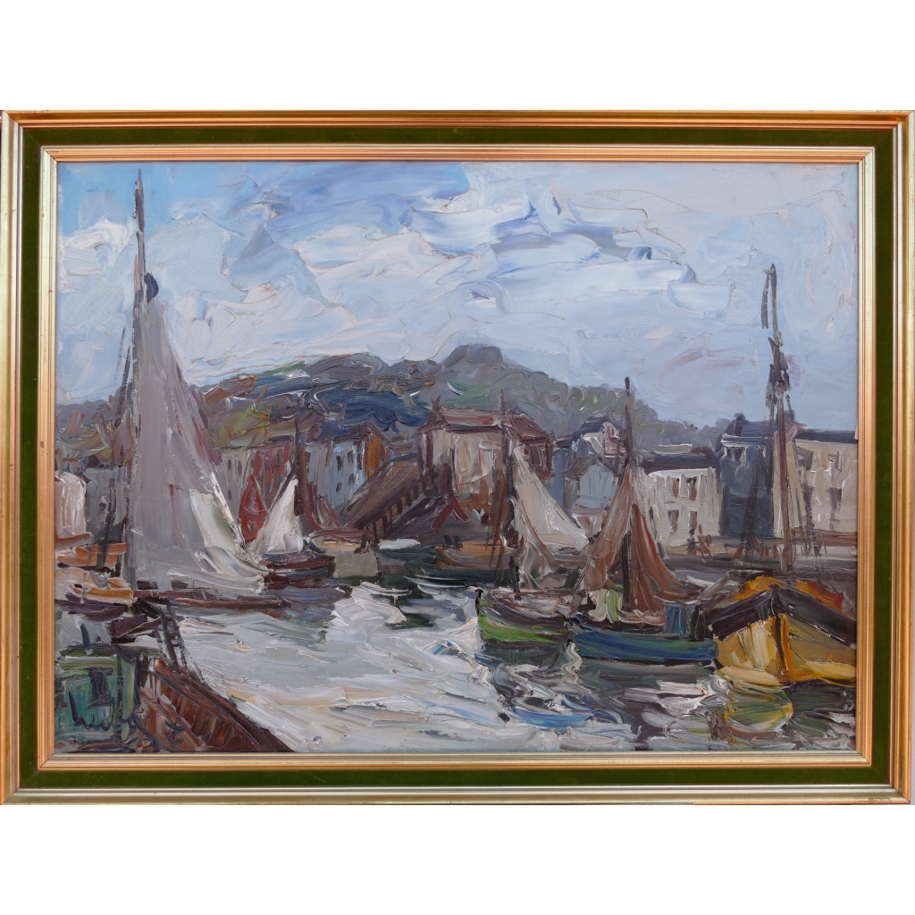 HERBO Fernand Peinture Française XXè Normandie Honfleur Et Son Port Huile sur Toile Signée Certificat d’authenticité | Biron 