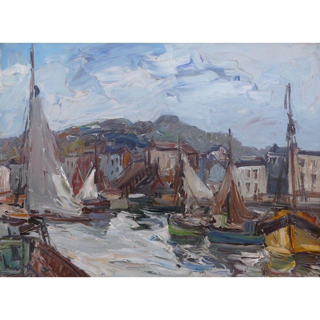 HERBO Fernand Peinture Française XXè Normandie Honfleur Et Son Port Huile sur Toile Signée Certificat d’authenticité | Biron 