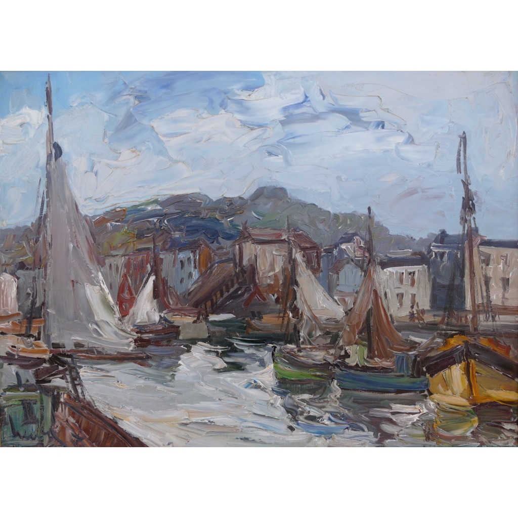 HERBO Fernand Peinture Française XXè Normandie Honfleur Et Son Port Huile sur Toile Signée Certificat d’authenticité | Biron 