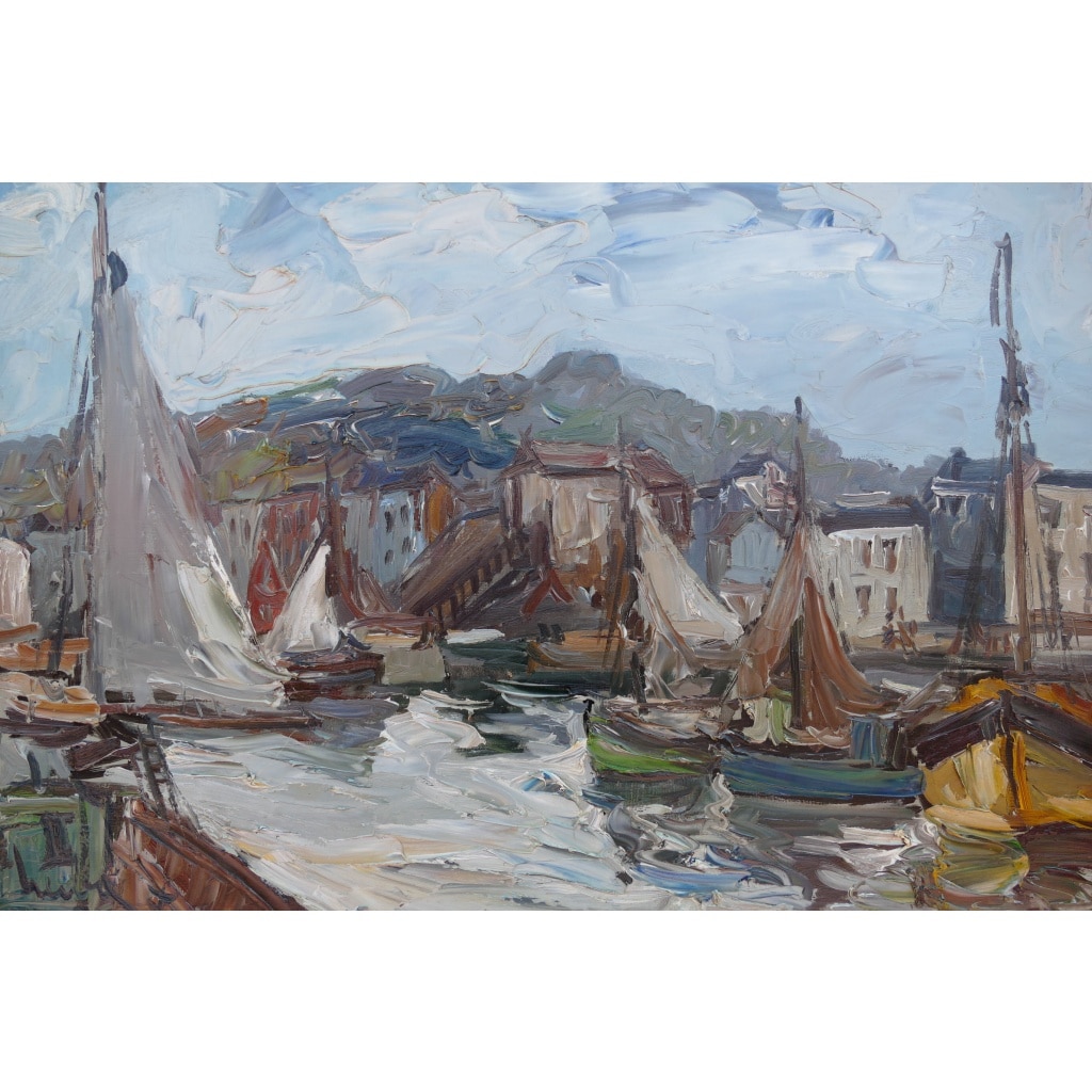 HERBO Fernand Peinture Française XXè Normandie Honfleur Et Son Port Huile sur Toile Signée Certificat d’authenticité | Biron 
