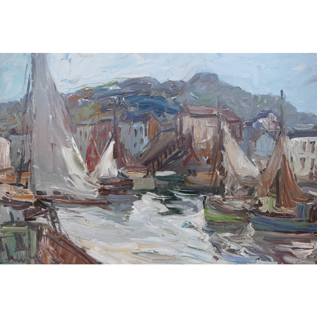 HERBO Fernand Peinture Française XXè Normandie Honfleur Et Son Port Huile sur Toile Signée Certificat d’authenticité | Biron 
