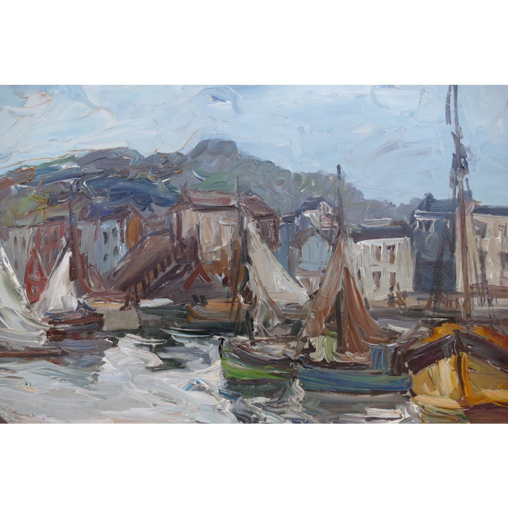 HERBO Fernand Peinture Française XXè Normandie Honfleur Et Son Port Huile sur Toile Signée Certificat d’authenticité | Biron 