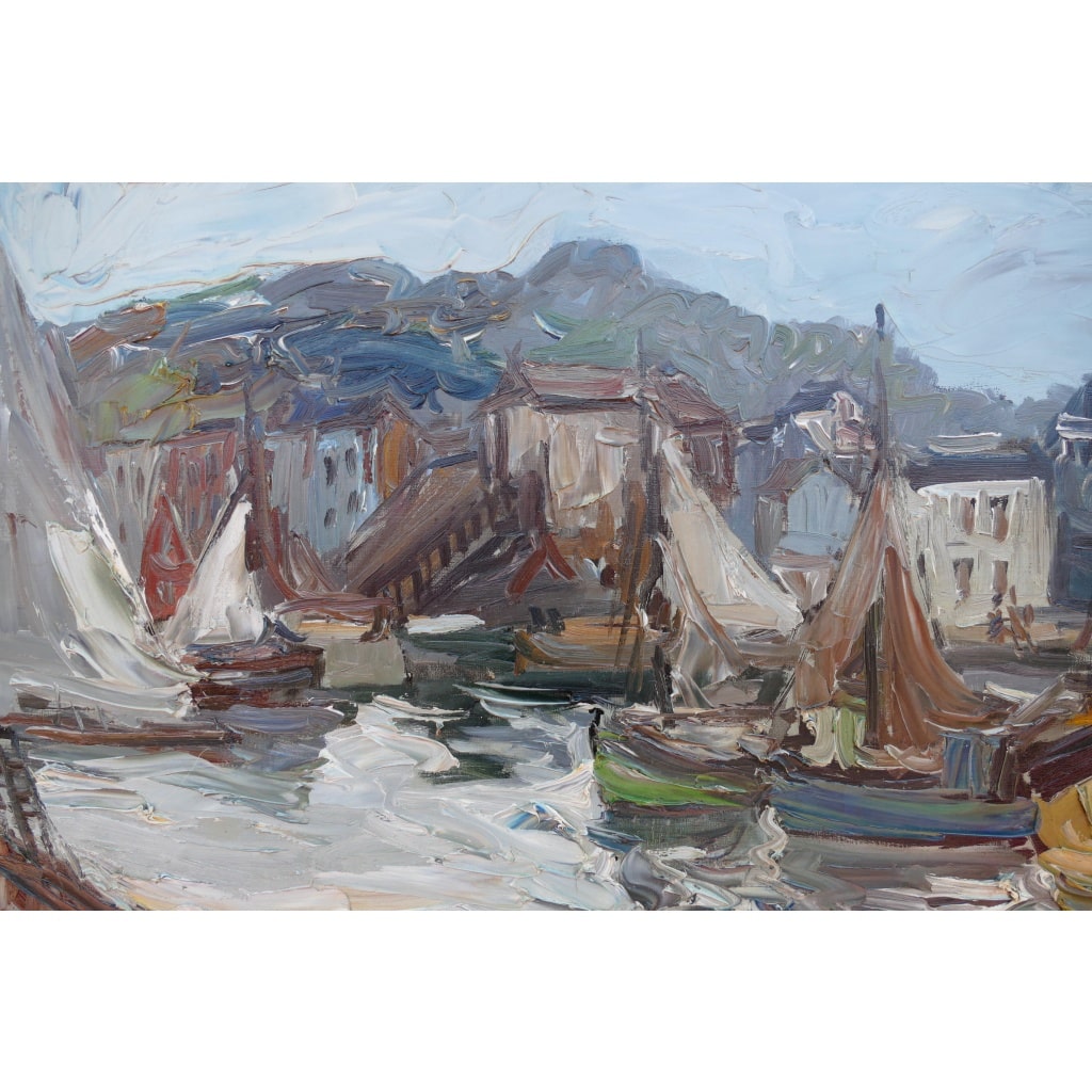 HERBO Fernand Peinture Française XXè Normandie Honfleur Et Son Port Huile sur Toile Signée Certificat d’authenticité | Biron 