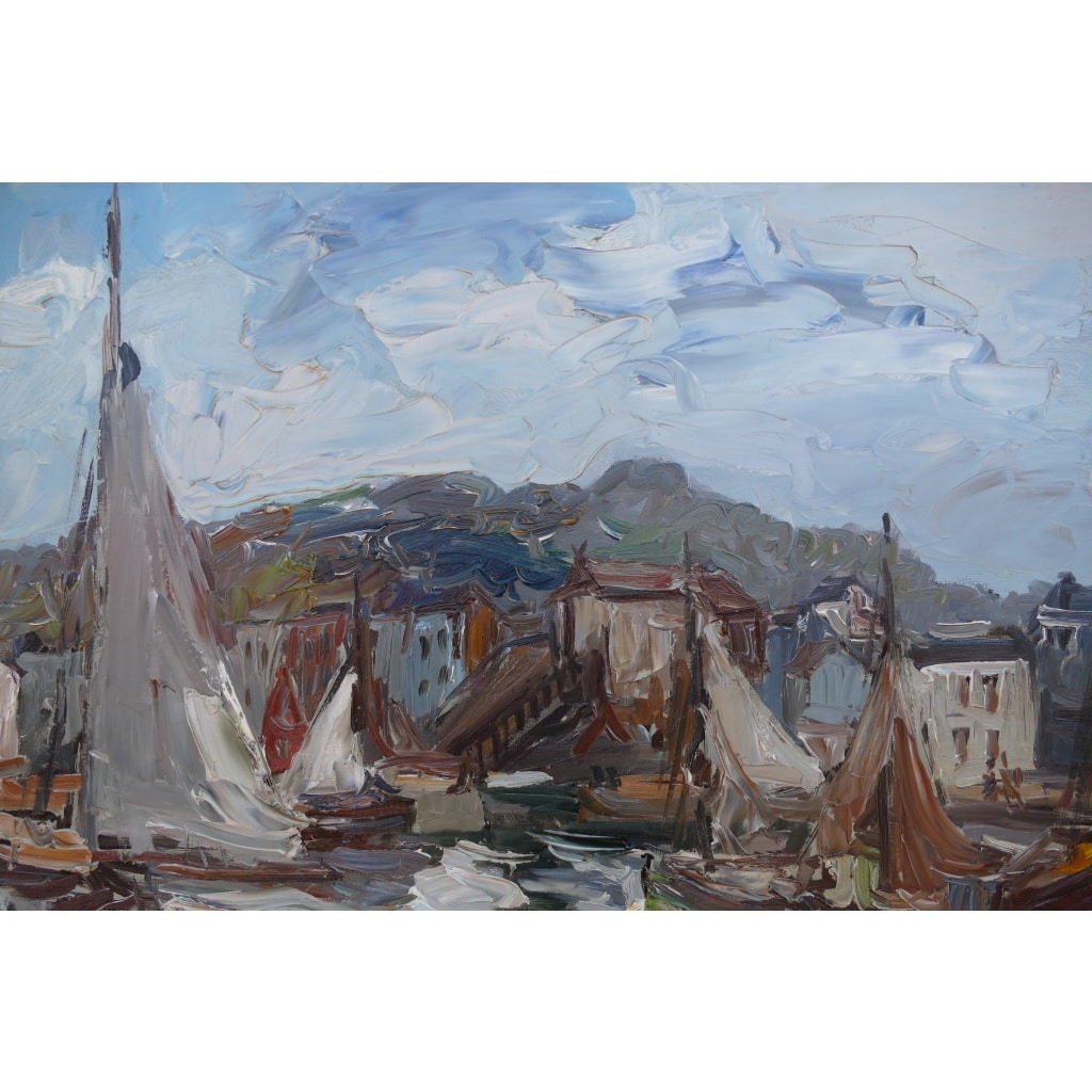 HERBO Fernand Peinture Française XXè Normandie Honfleur Et Son Port Huile sur Toile Signée Certificat d’authenticité | Biron 