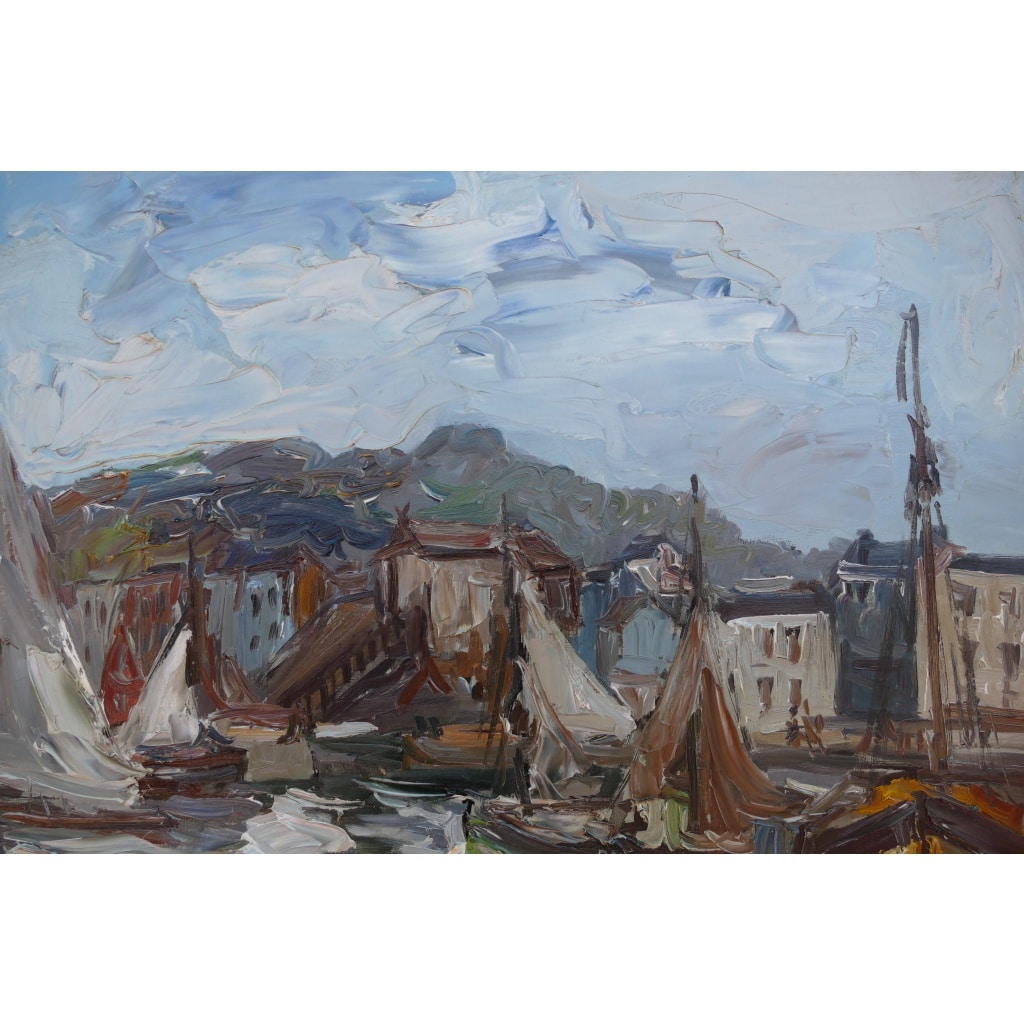 HERBO Fernand Peinture Française XXè Normandie Honfleur Et Son Port Huile sur Toile Signée Certificat d’authenticité | Biron 
