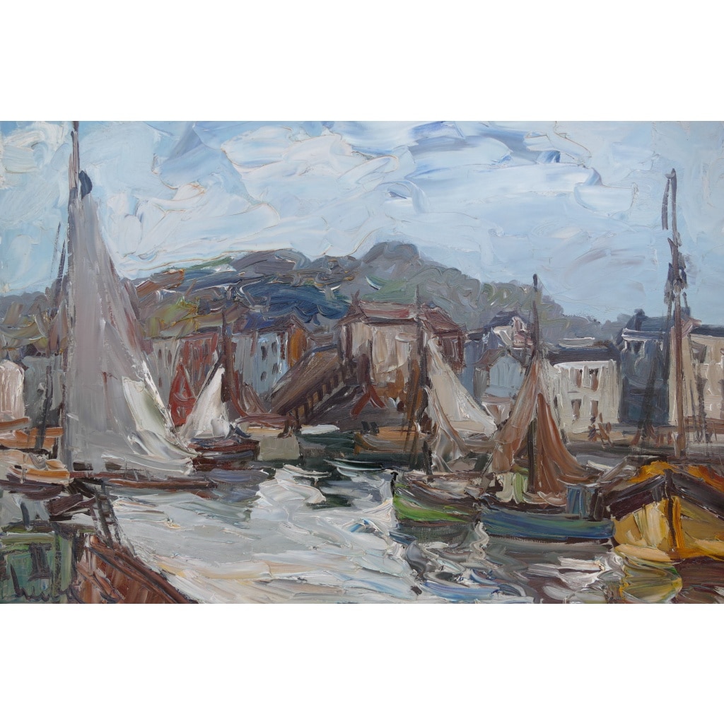 HERBO Fernand Peinture Française XXè Normandie Honfleur Et Son Port Huile sur Toile Signée Certificat d’authenticité | Biron 