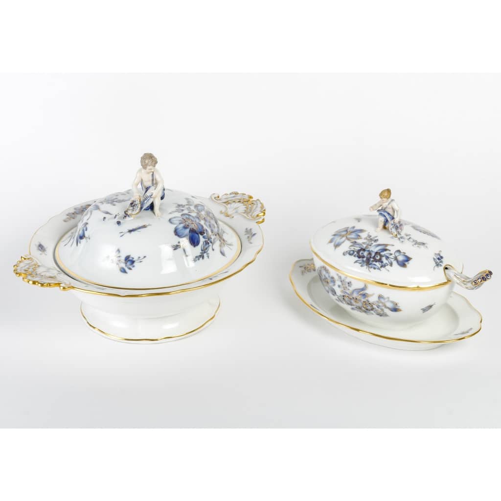 Rare Service de Table en Porcelaine Meissen – Floral bleu et dorée -78 Pièces – 1880 | Biron 