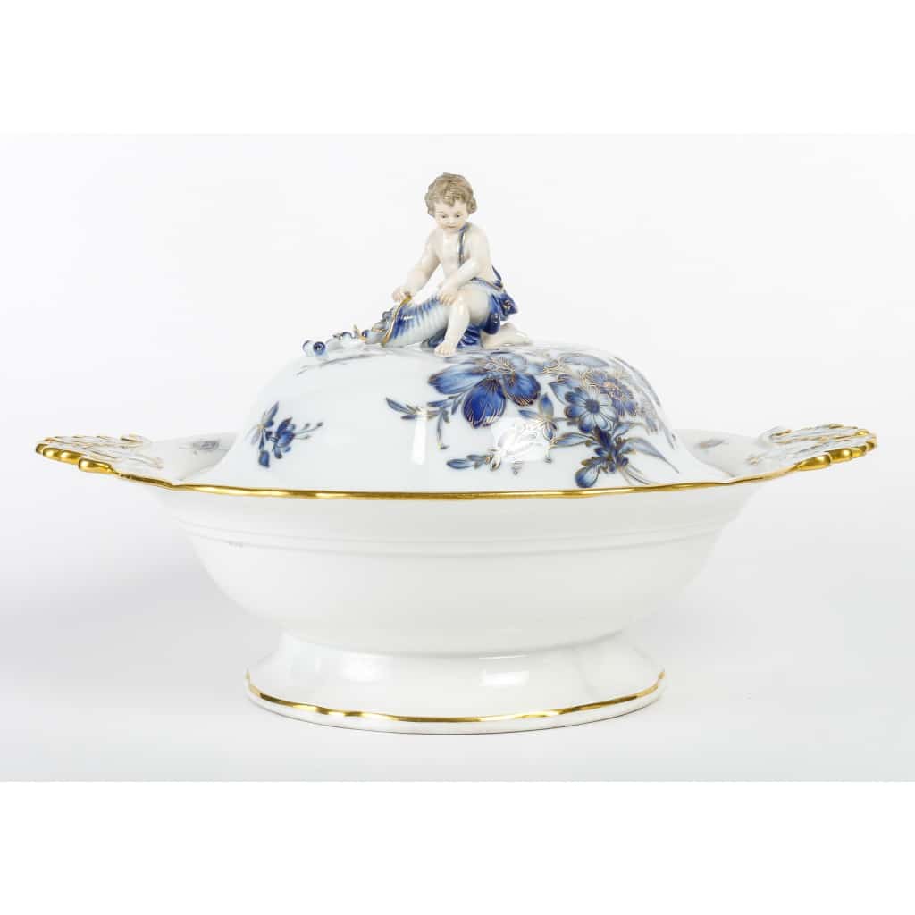 Rare Service de Table en Porcelaine Meissen – Floral bleu et dorée -78 Pièces – 1880 | Biron 