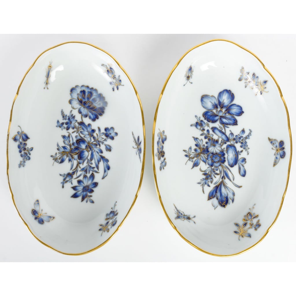 Rare Service de Table en Porcelaine Meissen – Floral bleu et dorée -78 Pièces – 1880 | Biron 