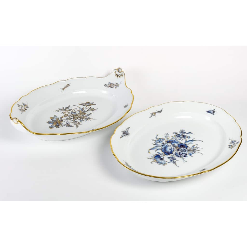 Rare Service de Table en Porcelaine Meissen – Floral bleu et dorée -78 Pièces – 1880 | Biron 