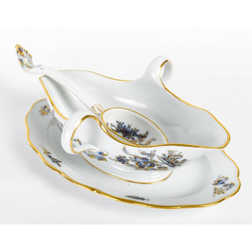 Rare Service de Table en Porcelaine Meissen – Floral bleu et dorée -78 Pièces – 1880 | Biron 