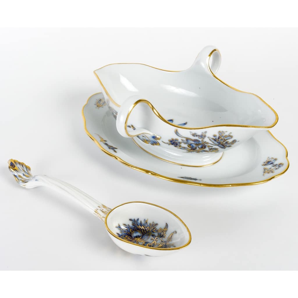 Rare Service de Table en Porcelaine Meissen – Floral bleu et dorée -78 Pièces – 1880 | Biron 