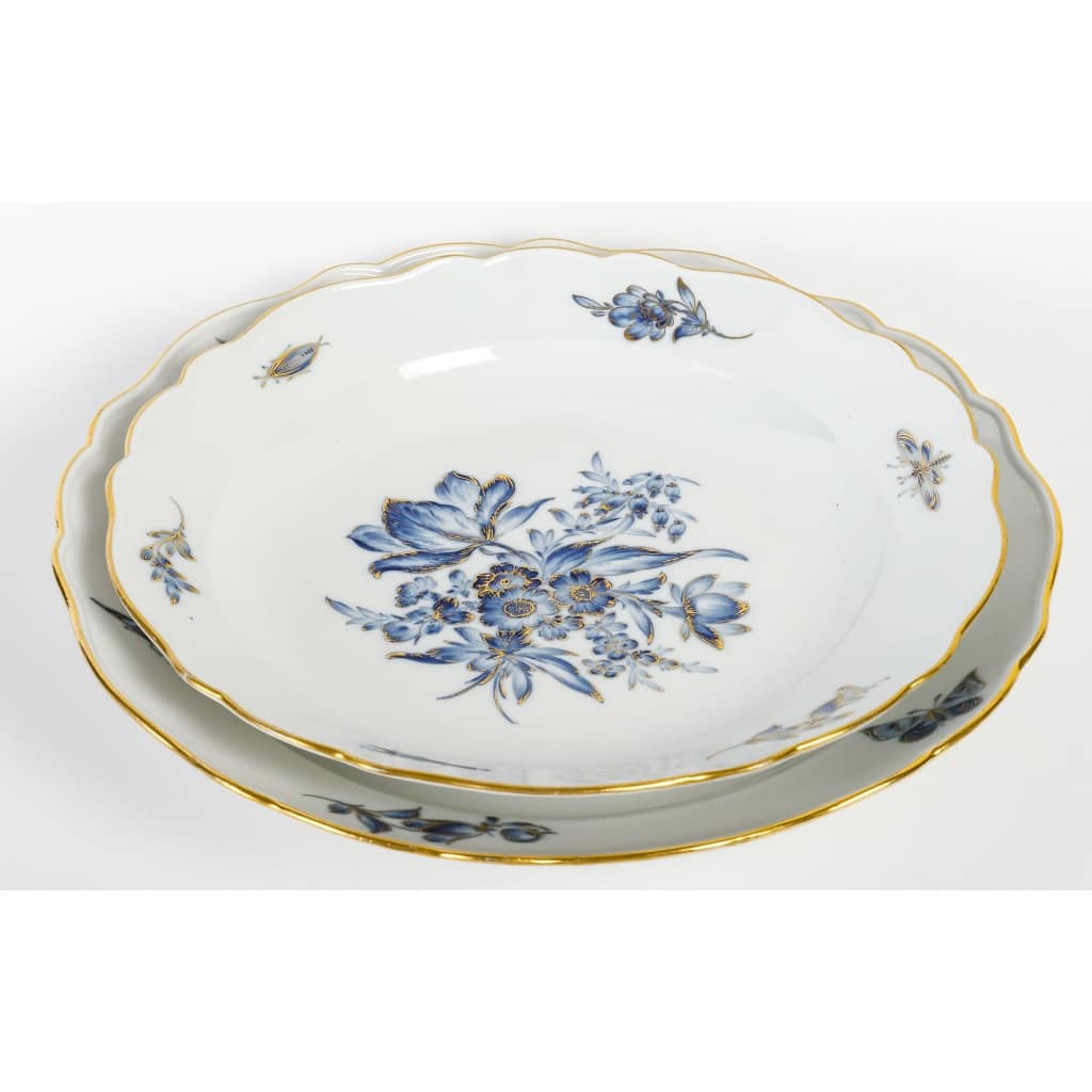 Rare Service de Table en Porcelaine Meissen – Floral bleu et dorée -78 Pièces – 1880 | Biron 
