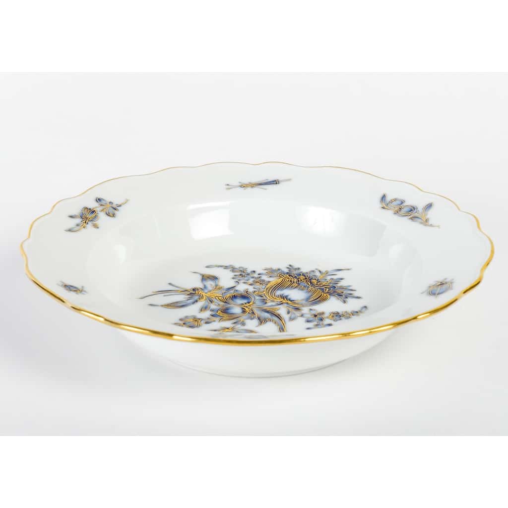 Rare Service de Table en Porcelaine Meissen – Floral bleu et dorée -78 Pièces – 1880 | Biron 