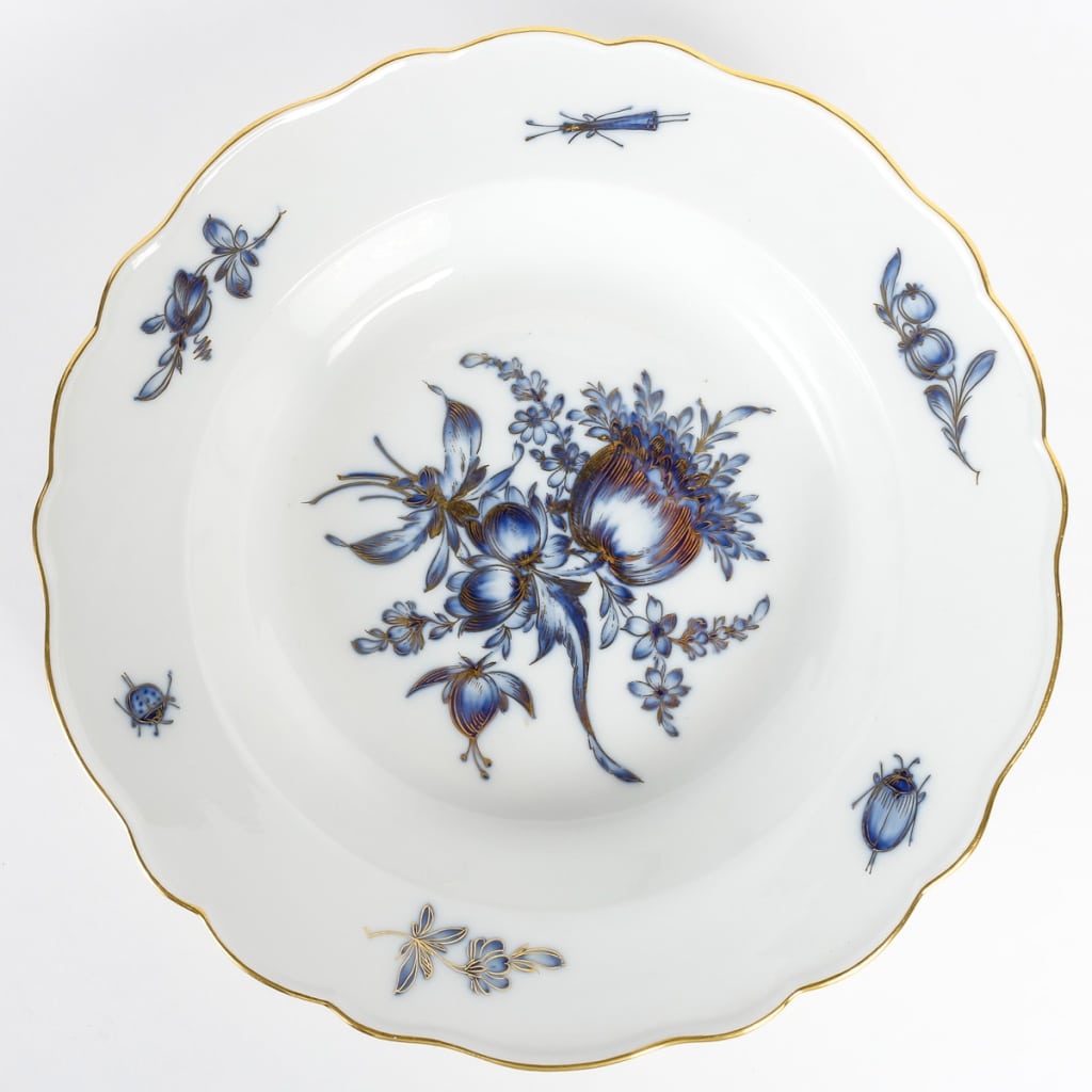 Rare Service de Table en Porcelaine Meissen – Floral bleu et dorée -78 Pièces – 1880 | Biron 