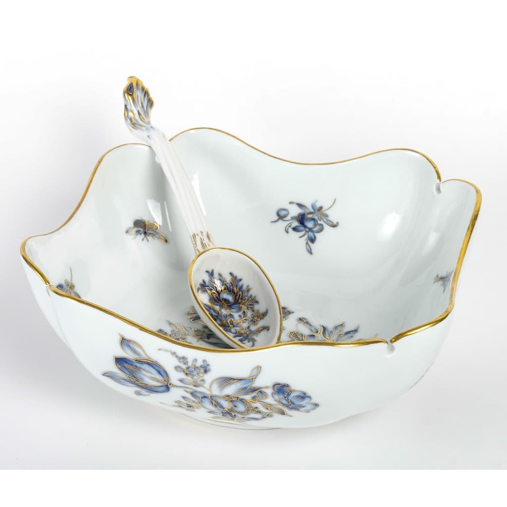 Rare Service de Table en Porcelaine Meissen – Floral bleu et dorée -78 Pièces – 1880 | Biron 