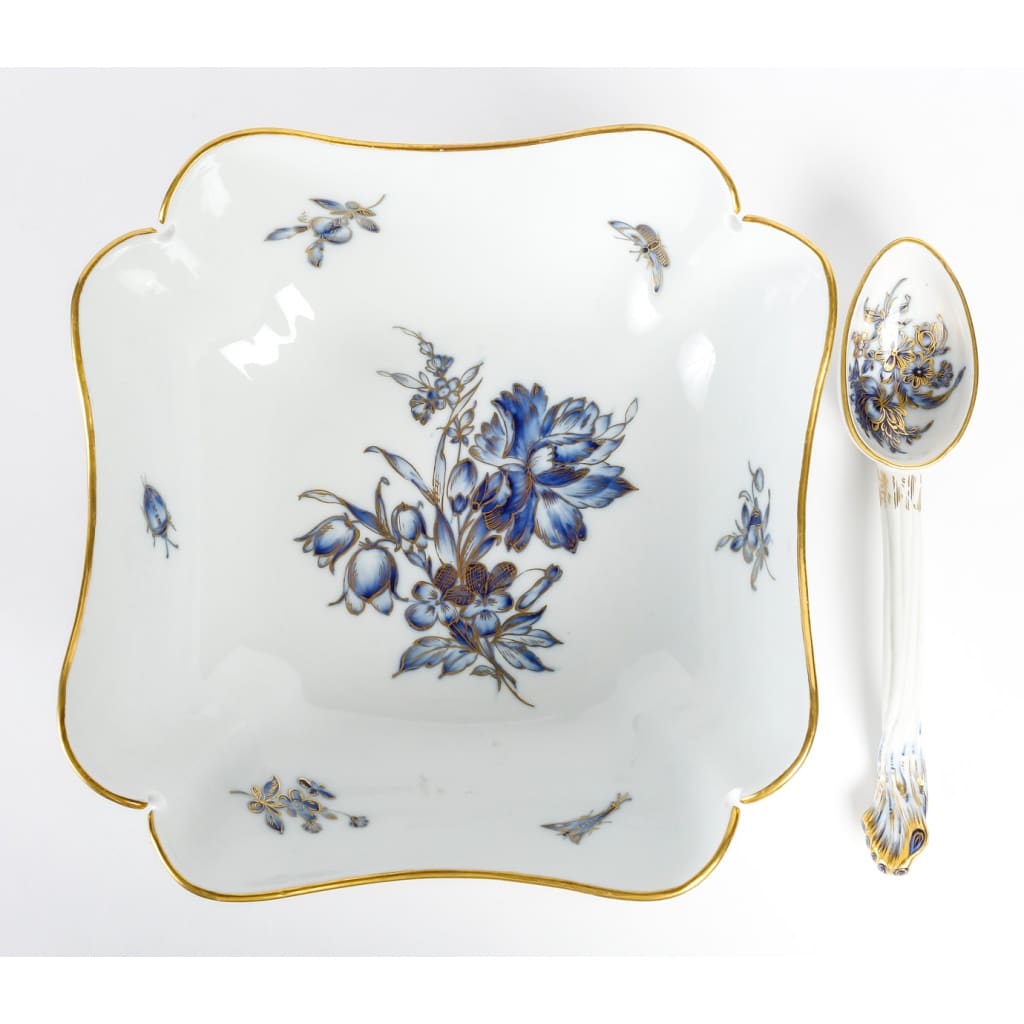 Rare Service de Table en Porcelaine Meissen – Floral bleu et dorée -78 Pièces – 1880 | Biron 