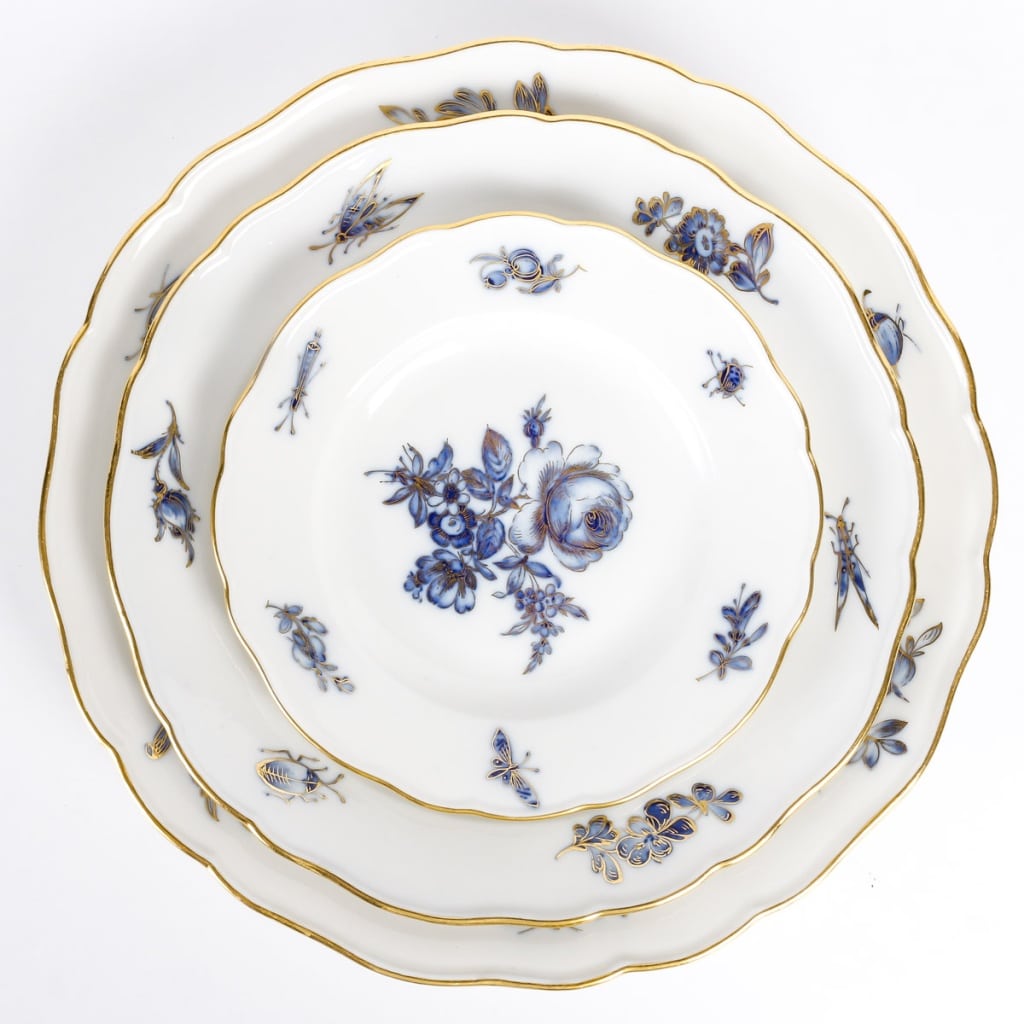 Rare Service de Table en Porcelaine Meissen – Floral bleu et dorée -78 Pièces – 1880 | Biron 