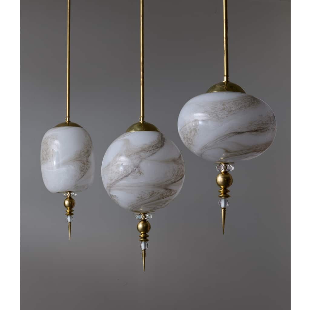 Suspensions in Brass with Painted Glass Globes | Biron 