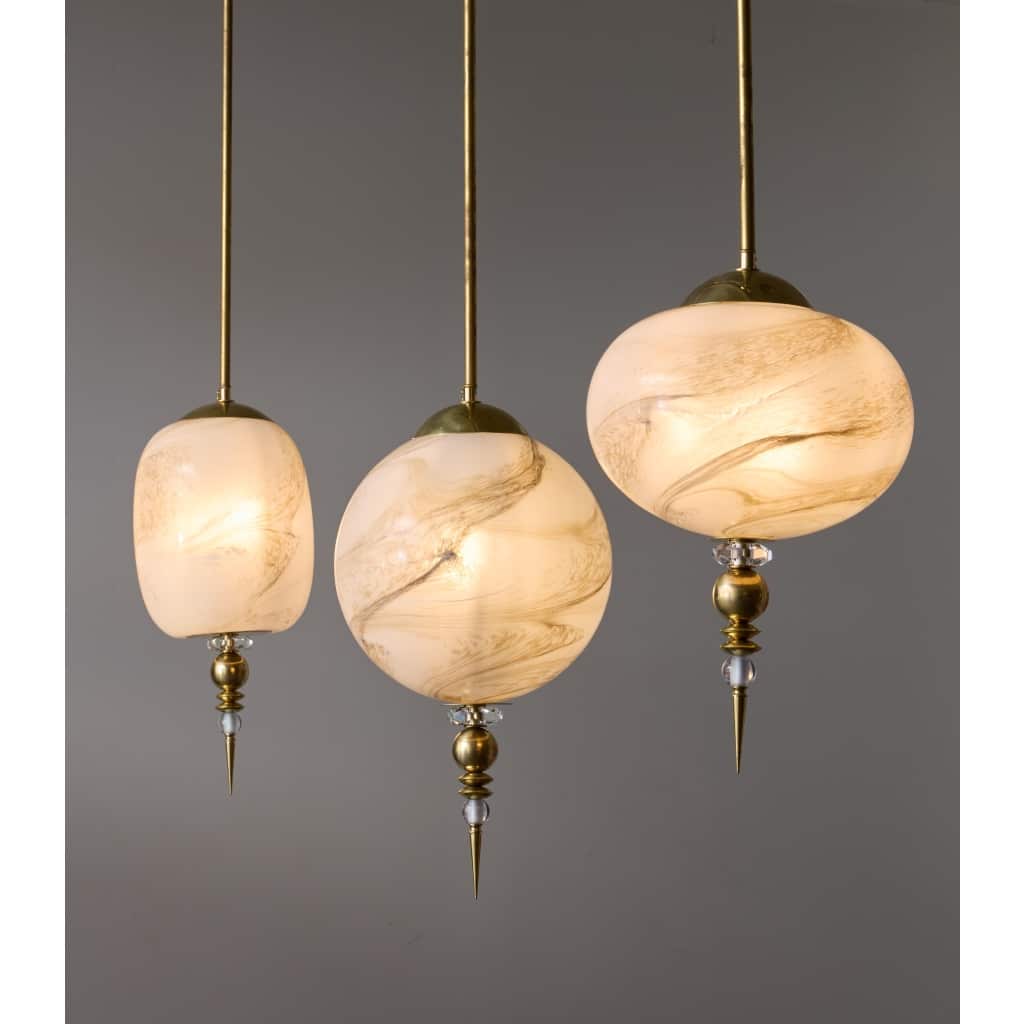 Suspensions in Brass with Painted Glass Globes | Biron 