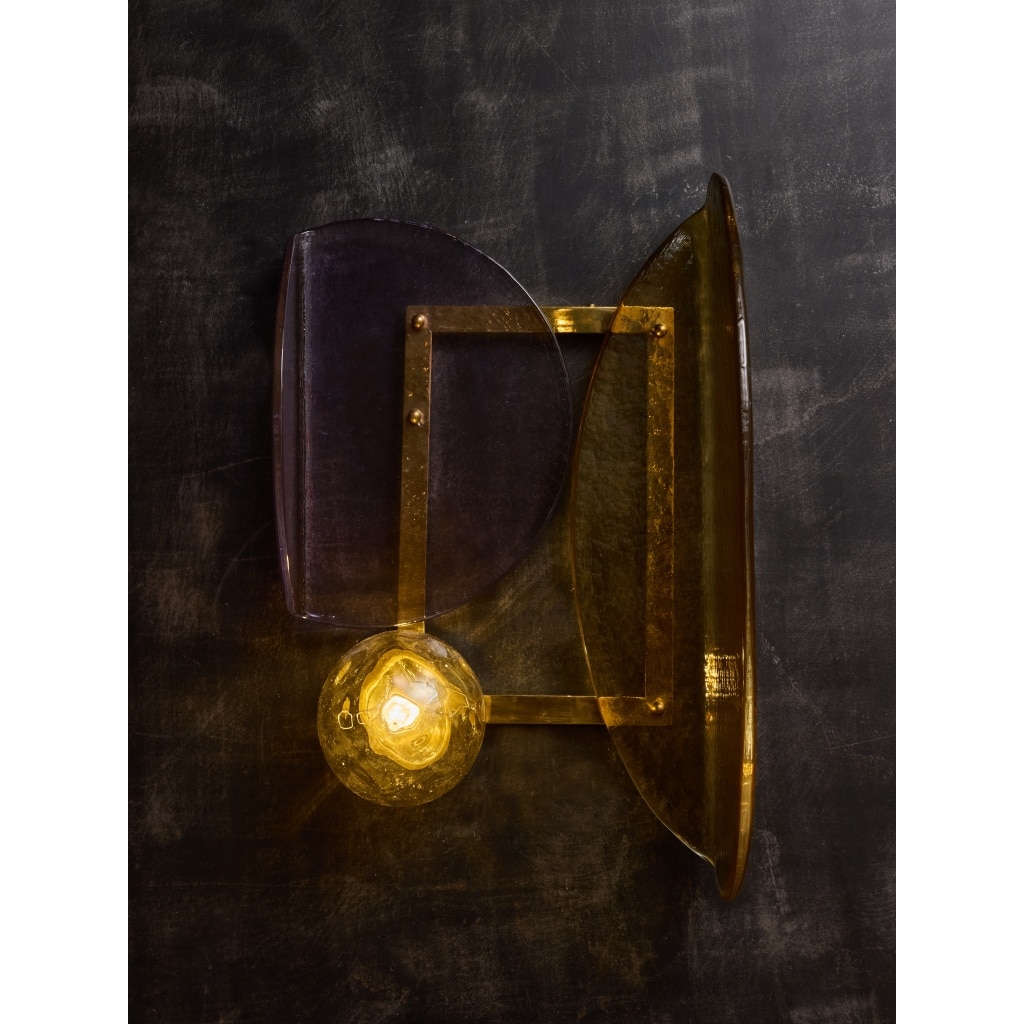 Brass and Murano Glass Large modernist Wall Sconces | Biron 
