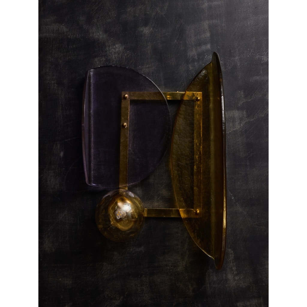 Brass and Murano Glass Large modernist Wall Sconces | Biron 