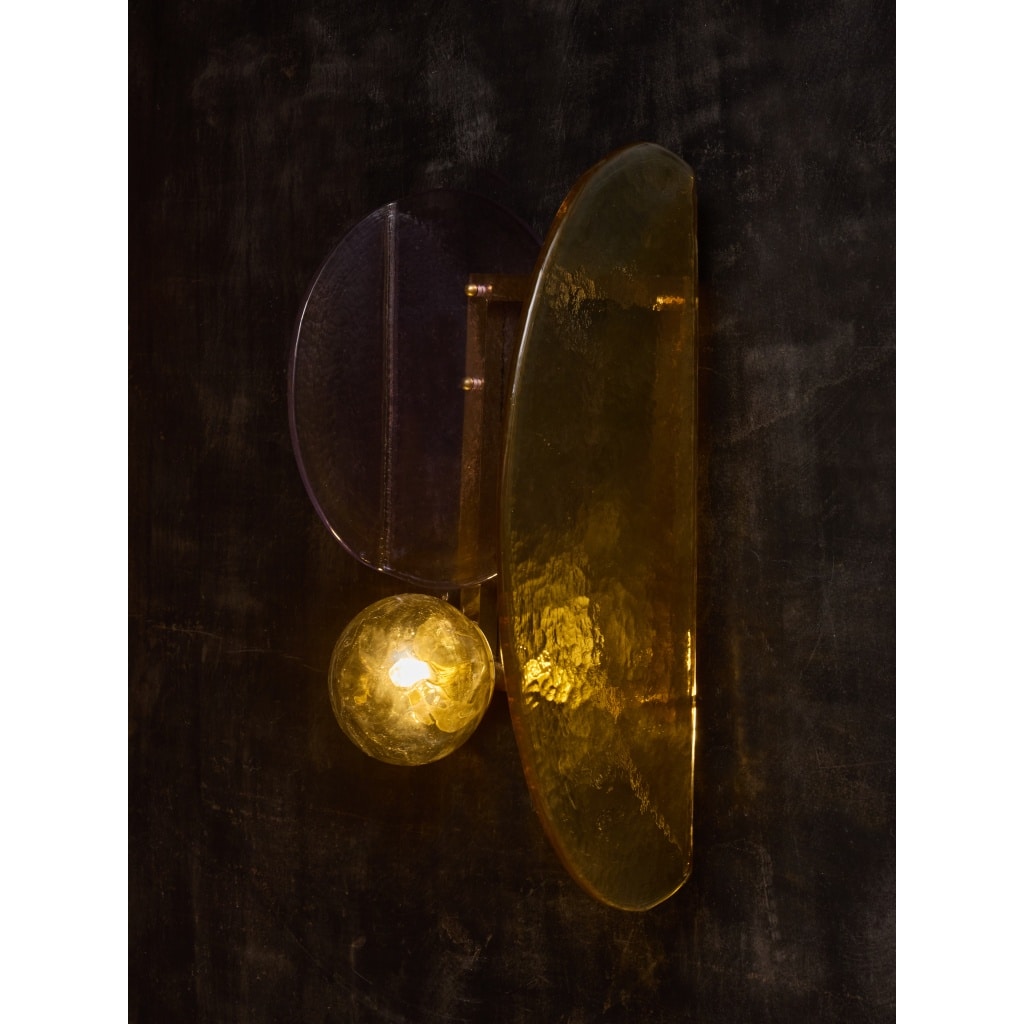 Brass and Murano Glass Large modernist Wall Sconces | Biron 