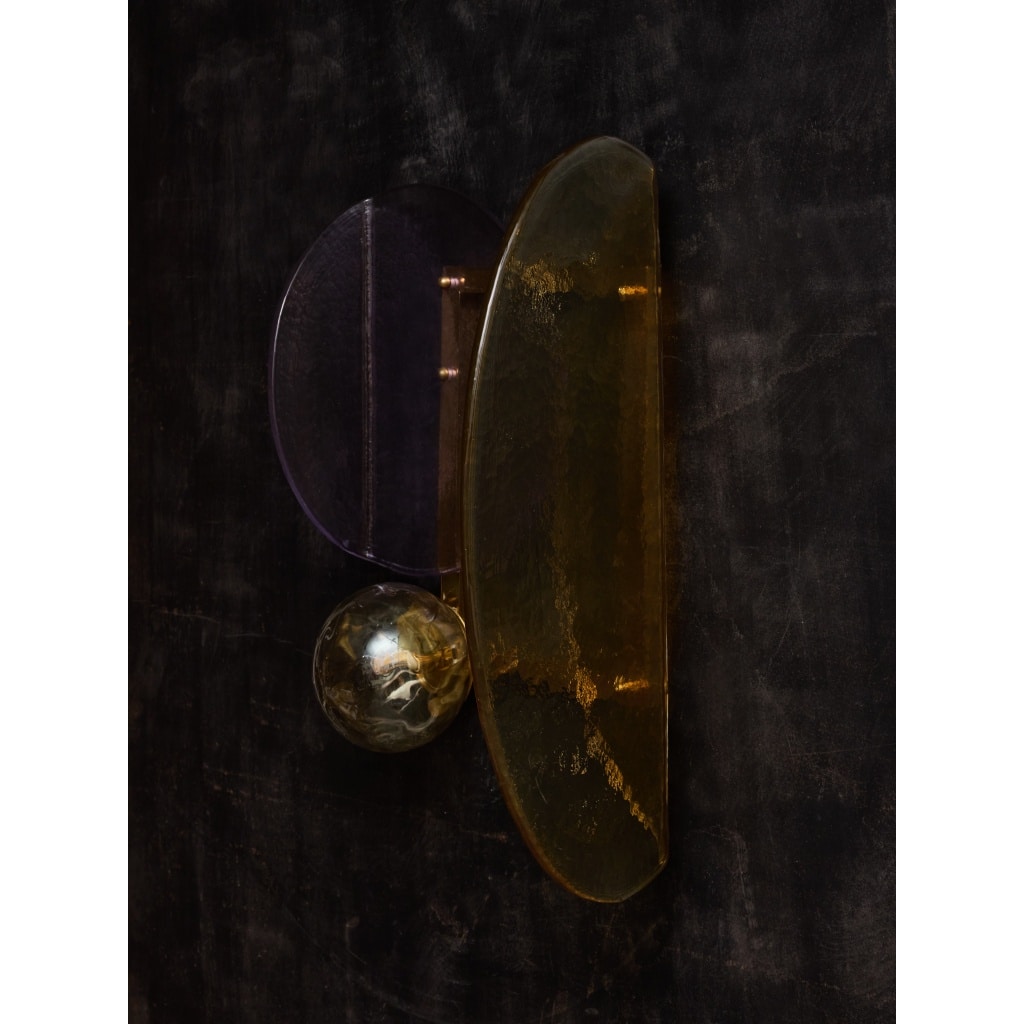 Brass and Murano Glass Large modernist Wall Sconces | Biron 