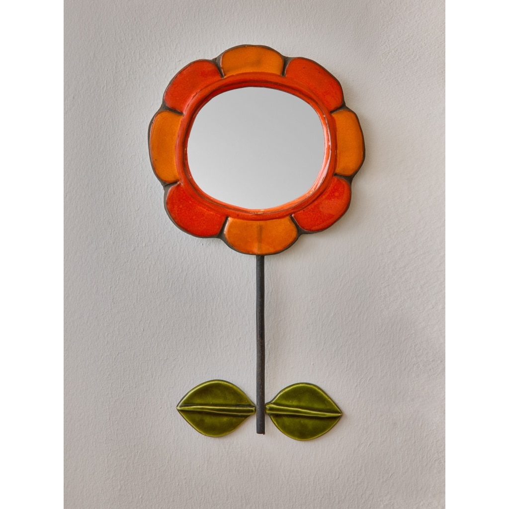 Mithe Espelt Flower Shaped Mirror With Orange Petals | Biron 