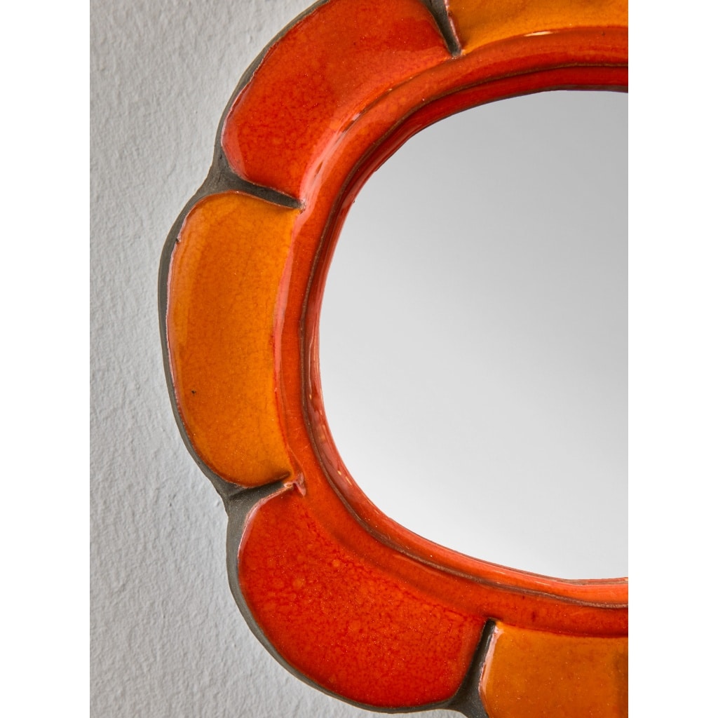 Mithe Espelt Flower Shaped Mirror With Orange Petals | Biron 