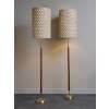 Pair of Scandinavian Wood and Brass Floor Lamps with Lampshades | Biron 