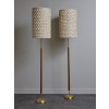 Pair of Scandinavian Wood and Brass Floor Lamps with Lampshades | Biron 