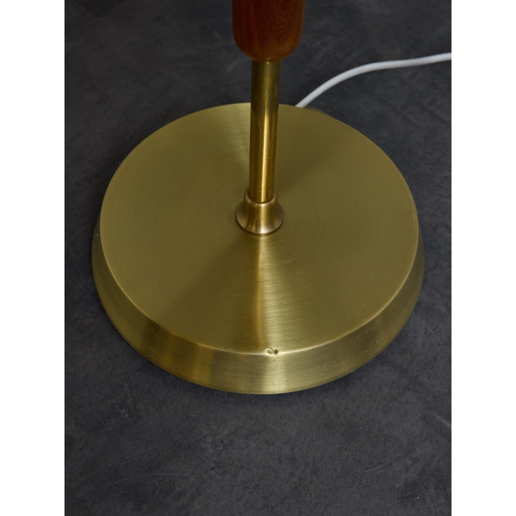 Pair of Scandinavian Wood and Brass Floor Lamps with Lampshades | Biron 