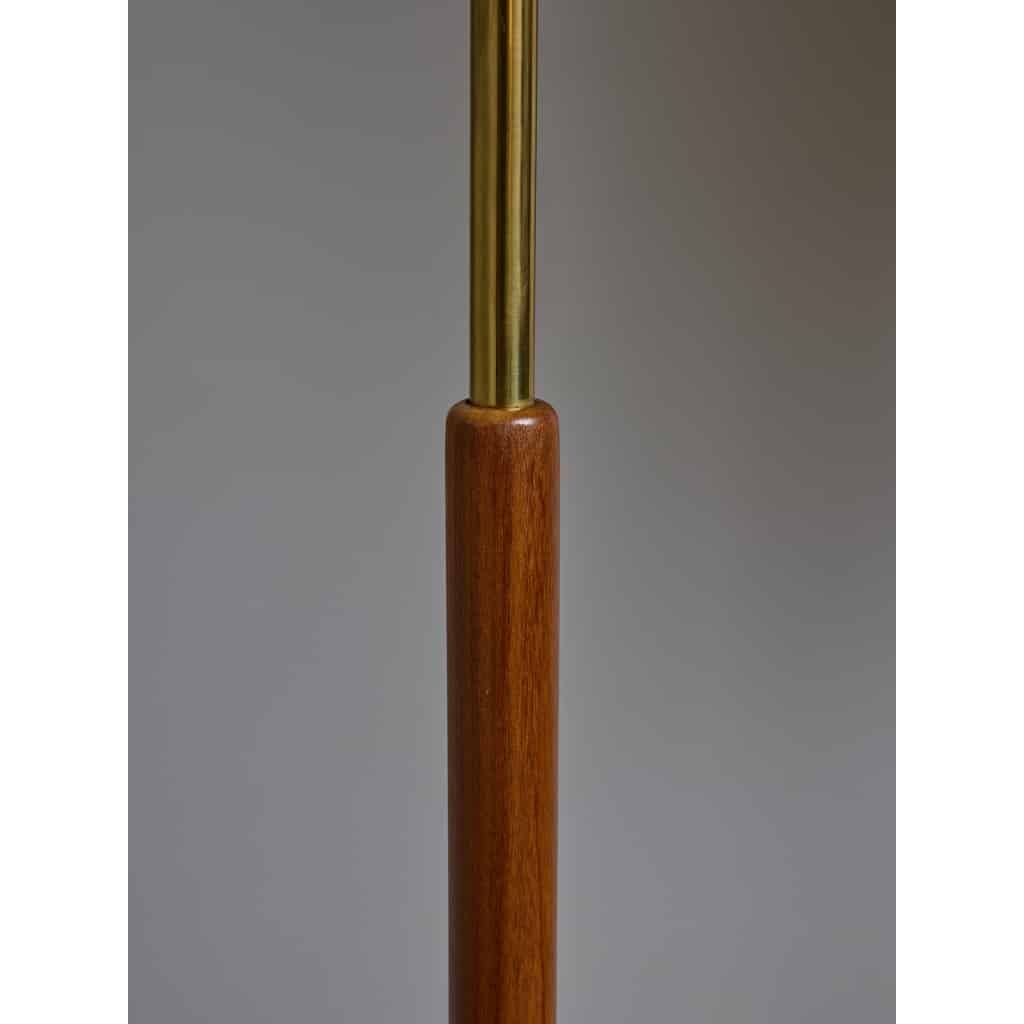 Pair of Scandinavian Wood and Brass Floor Lamps with Lampshades | Biron 