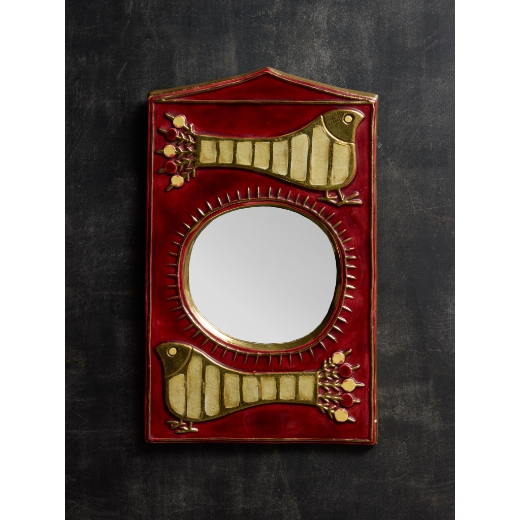 Mithe Espelt Red Ceramic and Birds Decor Mirror | Biron 